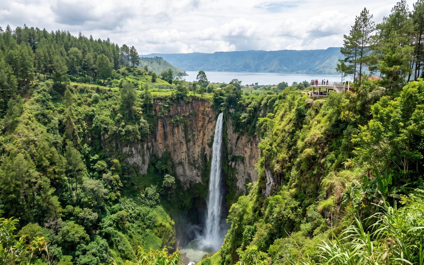 Air terjun Sipiso-piso dikelilingi hutan hijau